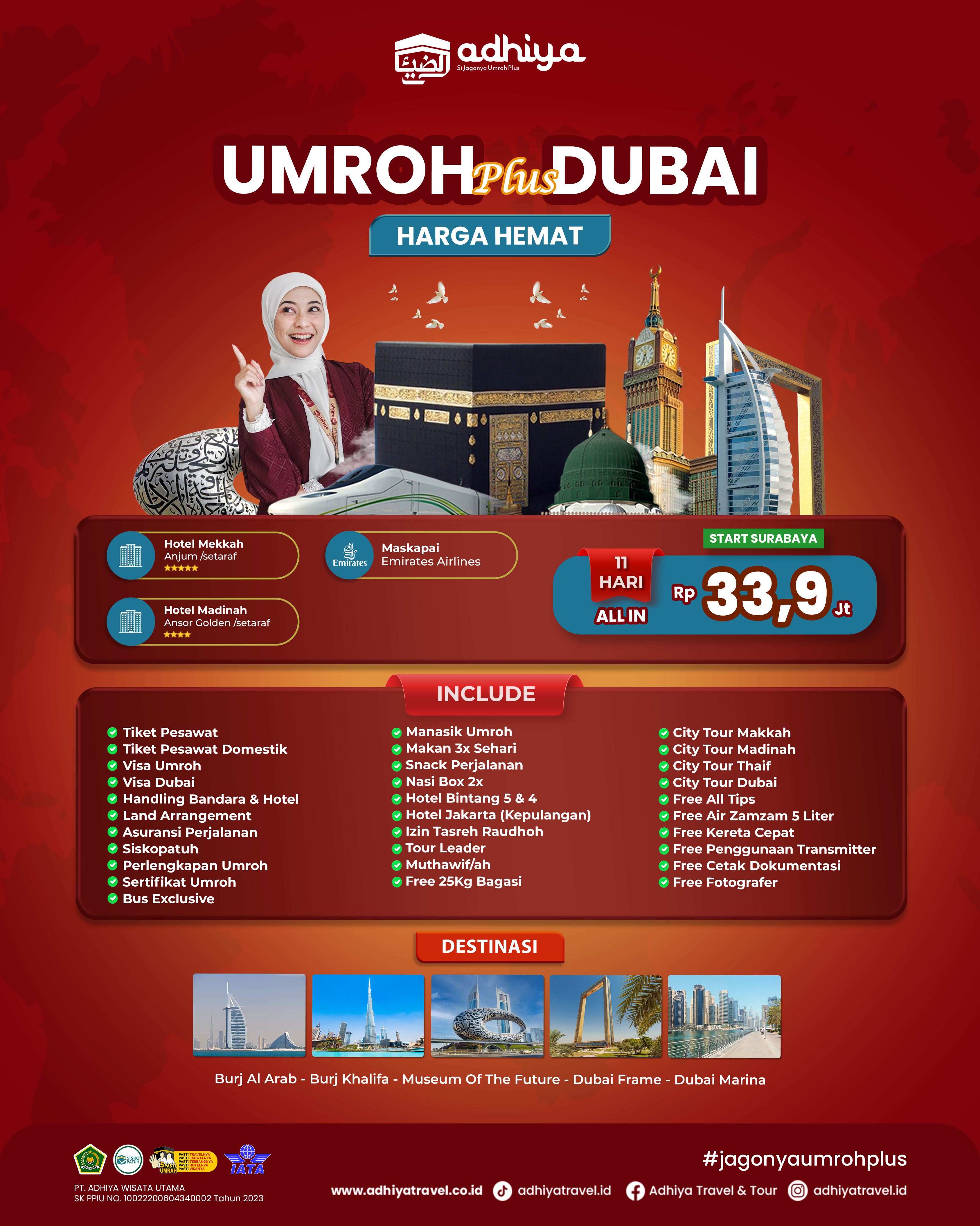 Umroh plus Dubai 11D (Harga Hemat-SBY) 150126 